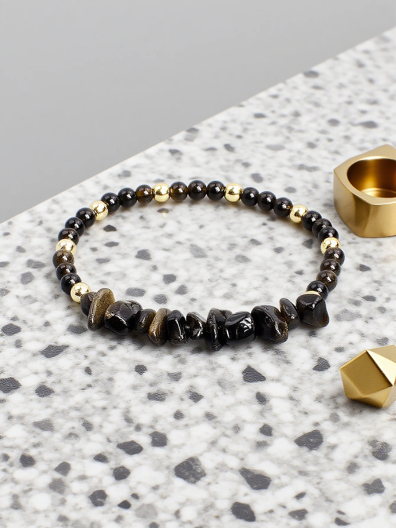 

4mm Gold color Obsidian & KC Hematite Natural Gemstone Bracelet for Protection Positive Energy Strength Courage Healing Jewelry