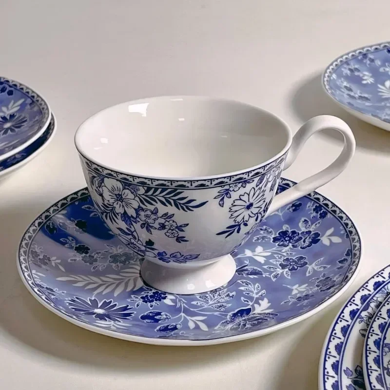 Vintage Floral Ceramic Cups and Plates, Afternoon Tea Latte Cup Set with Antique Style Latte Cups, Exquisite and Niche Gifts