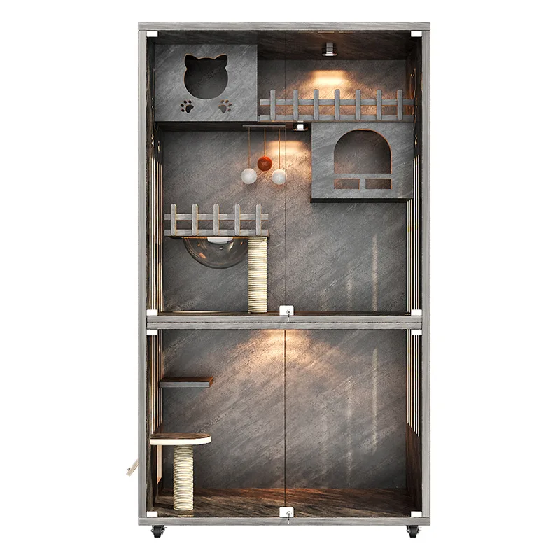 Solid wood multi-storey, large cat villa, pet house, cat house integrated