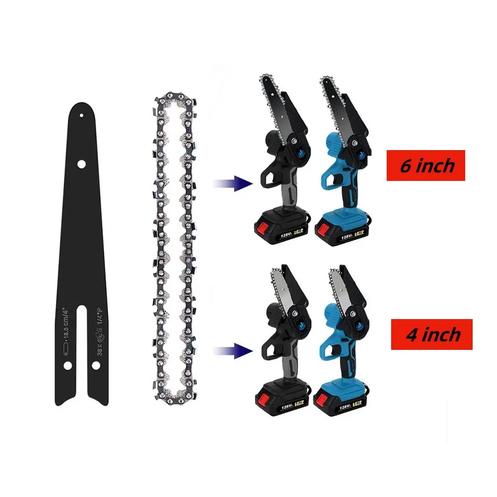 미니 전기 체인톱, 브러시리스 톱, 나뭇가지 절단, 날카로운 체인에 적합한 6 인치 체인 및 가이드 플레이트 세트, 4/6 인치