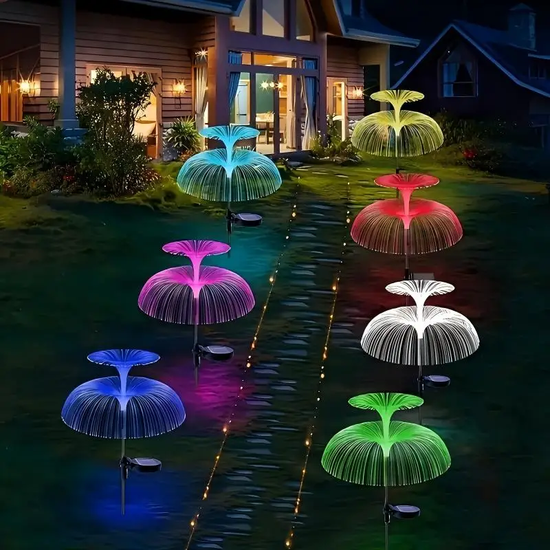 Fairy Garden Double Glowing Bloom Solar Fiber Optic Stake Lights Waterproof Outdoor Lawn Yard Patio Landscape Decoration