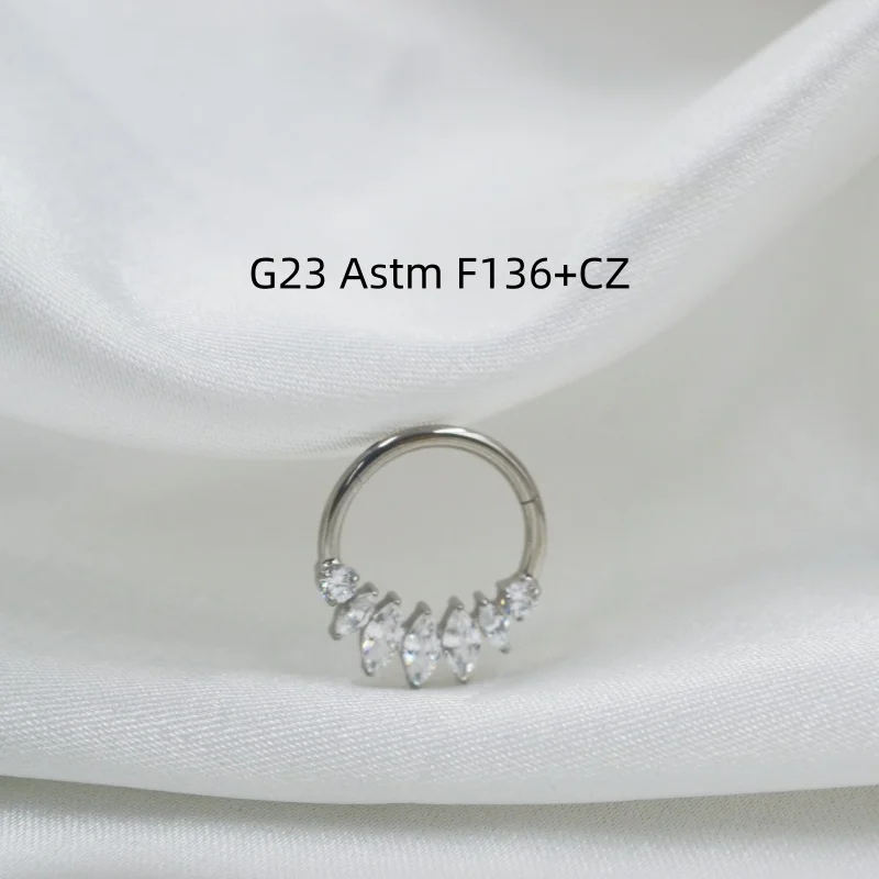 10pcs G23 F136 Titanium Piercing Jewelry Shine CZ Nose Hoop Septum Clicker Ring Earring Ear Tragus Helix Diath Cartilage