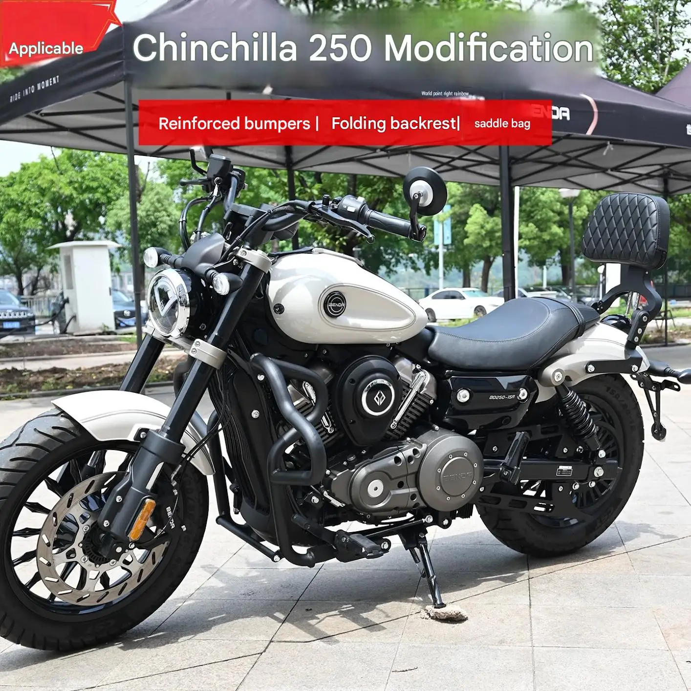 For Benda Chinchilla250 Anti-Collision Crash Bar with Backrest And Side Bag Matte Powder-Coated Rust-Resistant Finish Motorcycle