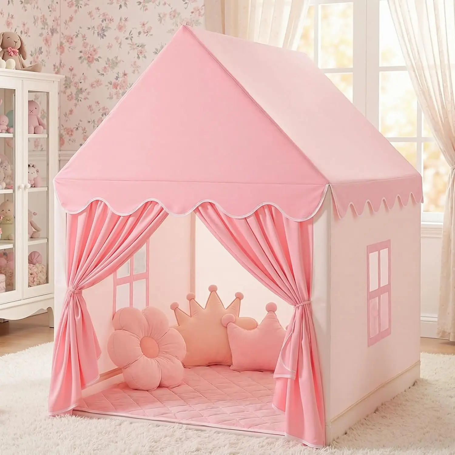 

Large Pink Fairy Princess Castle Play Tent for Girls Kids Toddler Toy Gift