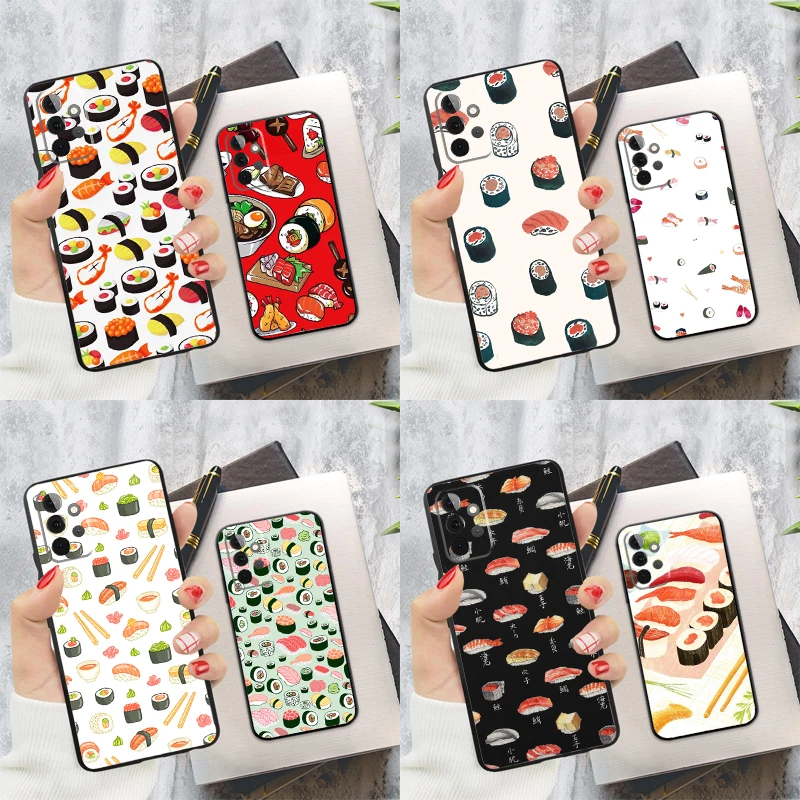 Kawaii Sushi Pattern Case For Samsung Galaxy A55 A35 A25 A15 A53 A33 A13 A51 A71 A12 A32 A52 A14 A34 A54 Cover