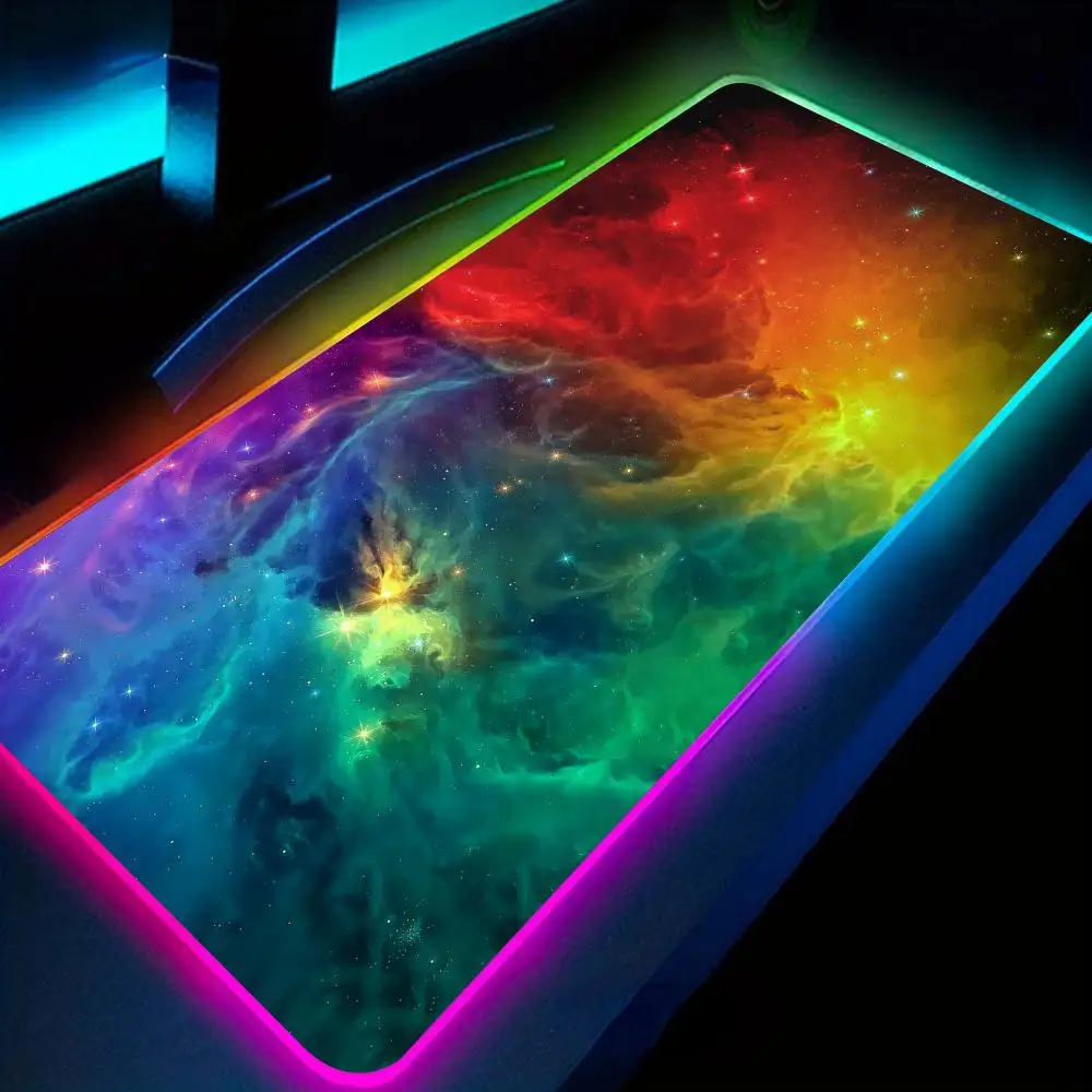 

Коврик для мыши с RGB-подсветкой и узором в виде звездного неба, светодиодный игровой коврик, аксессуары для стола, удлиненный коврик для мыши