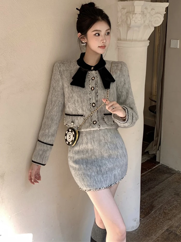 Autunno nuovo lusso francese piccolo profumato Tweed due pezzi Set per le donne giacca corta cappotto + gonna abiti moda dolce 2 pezzi Set