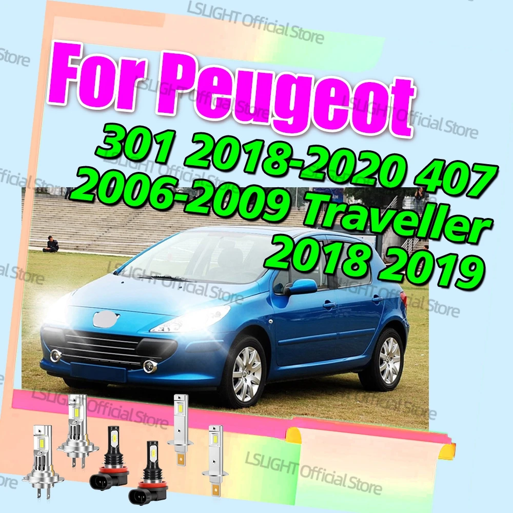2/6x For Peugeot 301 2018-2020 407 2006-2009 Traveller 2018 2019 Two Sided CSP LED Headlights 6000K Fog Lamp Bulbs Bright White