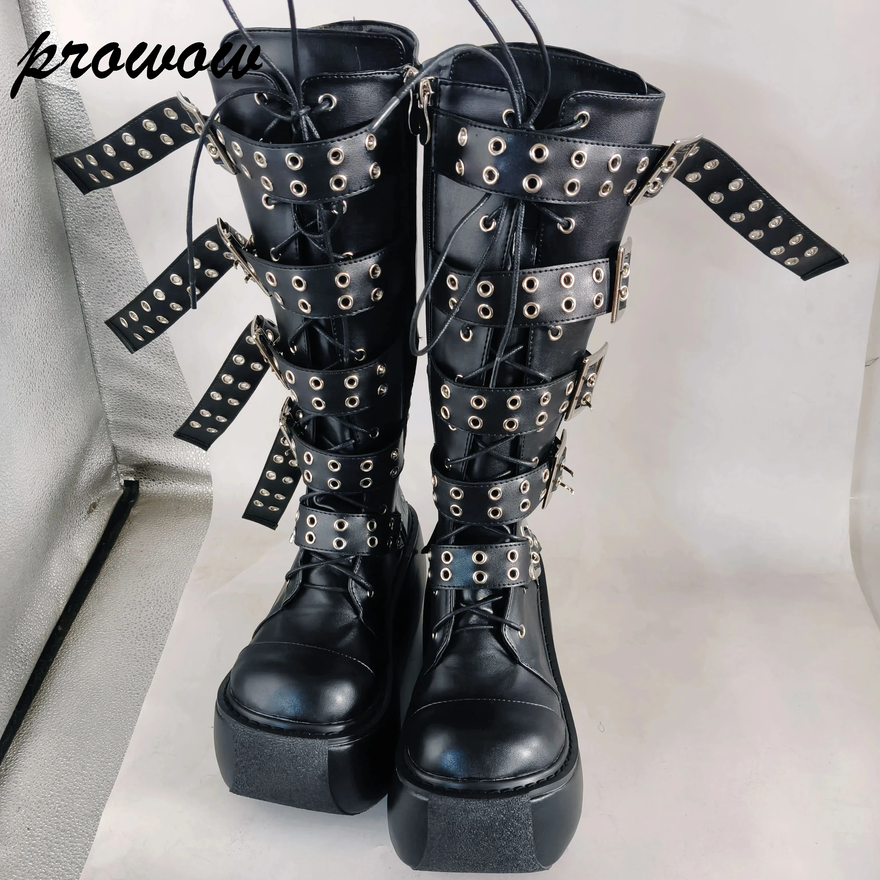 

Винтажные сапоги до колена в стиле панк с круглой головкой и заклепками в британском стиле, женская обувь Zapatos mujer