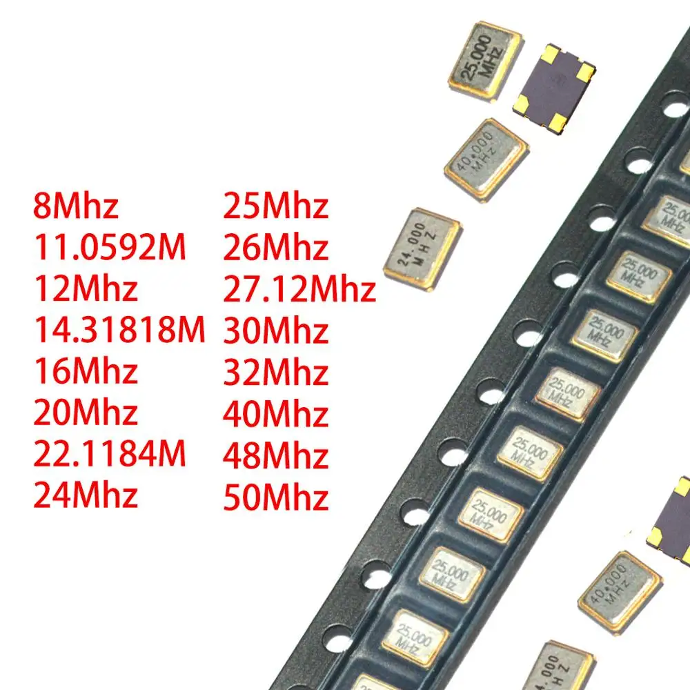 

SMD-3225 SMD passive quartz crystal oscillator 3225 SMD 8Mhz 11.0592M 12 14.31818M 16 20 22.1184M twenty four 25 26 27.12 30 32