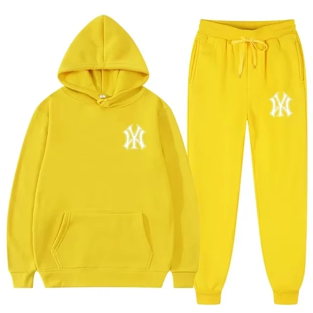 2025 Print Fleece Hoodie Tracksuit Women 2 Piece Outfit Casual Street Matching Set