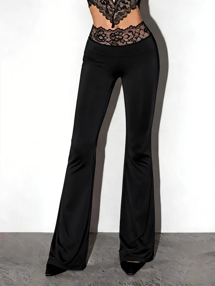 Women's Elegant Sexy Straight Pants Lace Waist Design Highlight Curves Suitable For Daily Commute Office Dating Occasions Wear