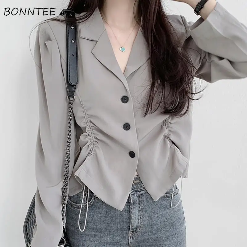 

Blazers Women Shirring Creativity Elegant Daily Spring All-match Simple Korean Style Attractive Basic Ladies Charming Streetwear