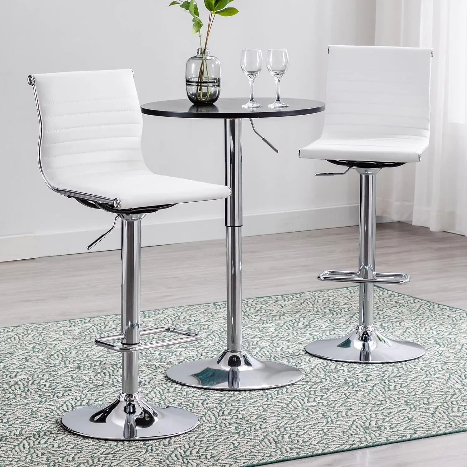 

Metal Bar Stools Chairs Set of 2 Height Adjustable Barstools Modern White PU Leather Armless Counter Stool with Chrome Base f