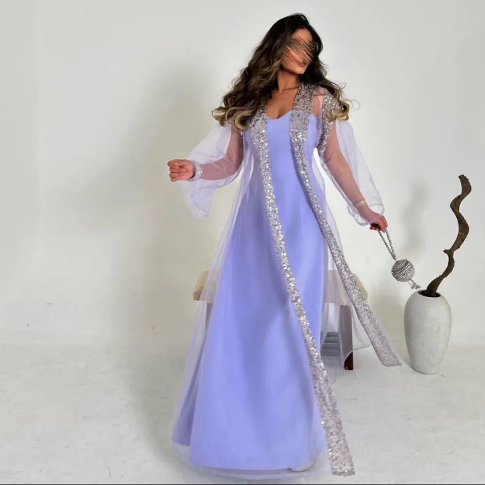 تخصيص فساتين السهرة الرسمية الأرجواني مع سترة الحبيب ألف خط الحفلة الراقصة 2 قطعة فستان الساتان مع معطف