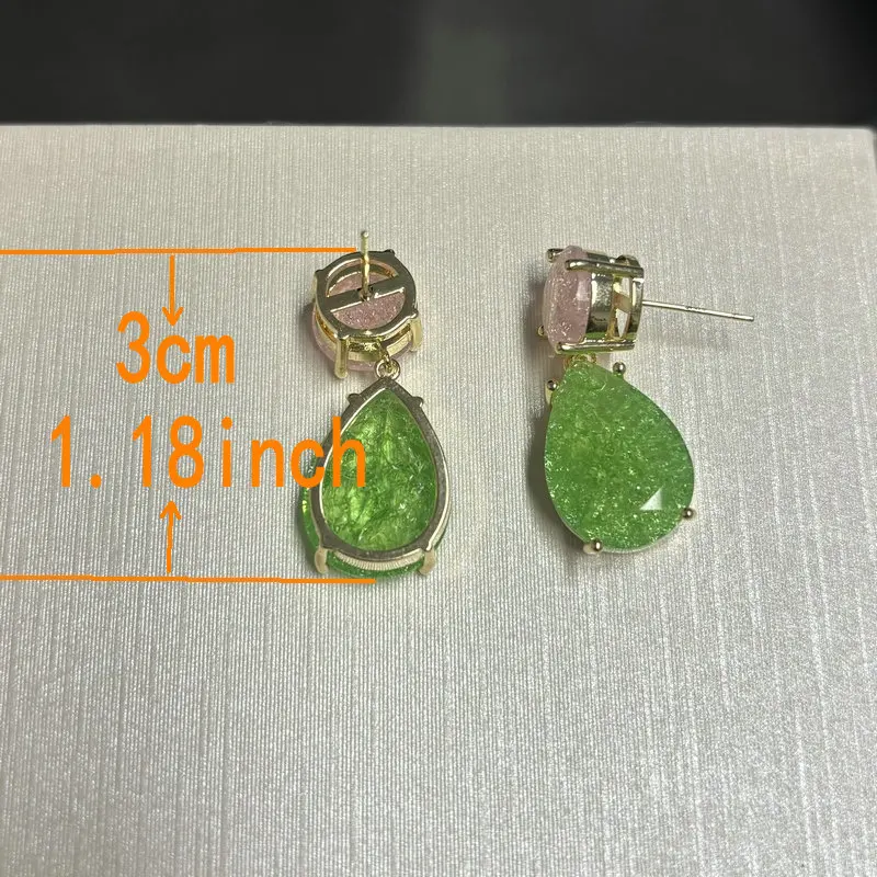 Bilincolor Small Cute Ice Broken Pink and Green Cubic Zirconia Earring for Women