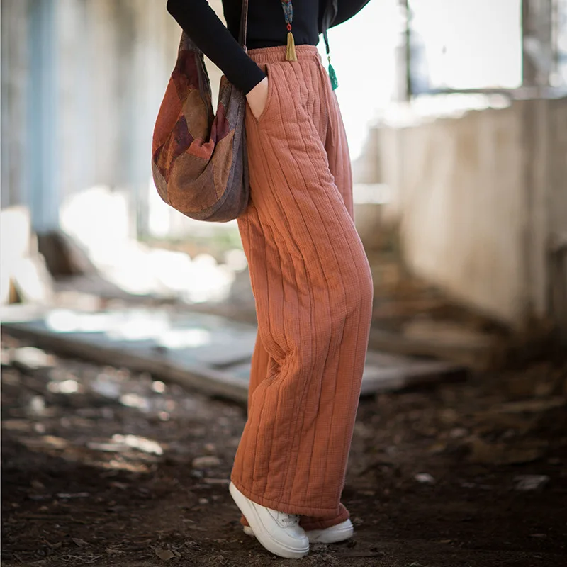 Winter New Quilted Cotton Pants with Vertical Stitching, Vintage Textured & Versatile Women's Trousers.