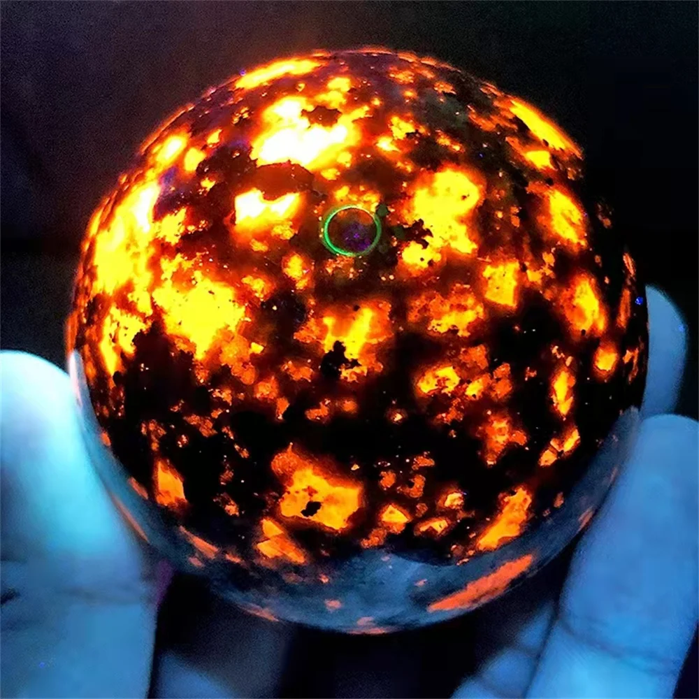 Natural Yooperlite Quartz Crystal Flame Ball,  Energy Ball, Mineral Reiki Healing Stone, Powerful Chakra Degaussing Ball