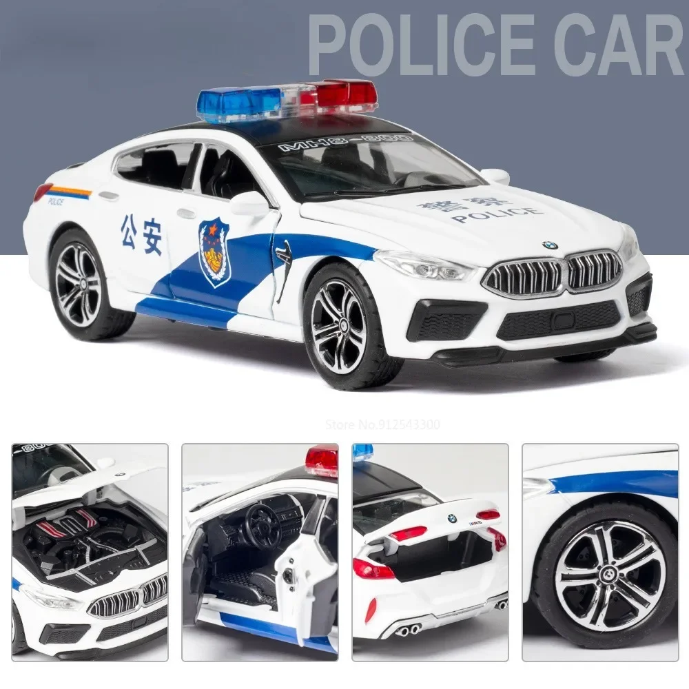 Modèle de voiture de Police M8 échelle 1:32, jouet en métal moulé sous pression, modèles de véhicules de Simulation 110 portes ouvertes, cadeaux de Collection pour garçons