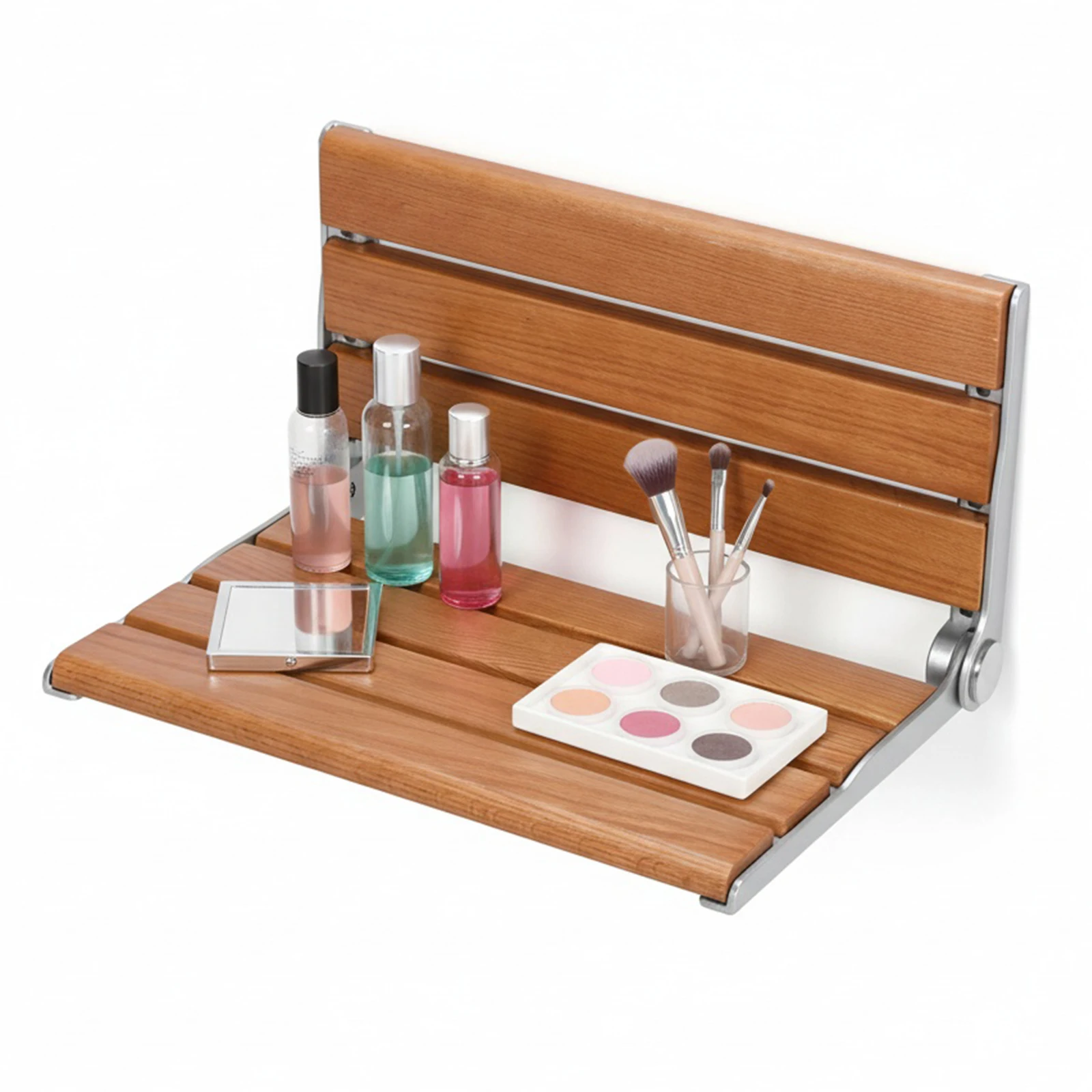 

Настенное складное сиденье для душа 17,7 дюйма со спинкой, безопасное противоскользящее кресло для душа для пожилых, инвалидов и беременных