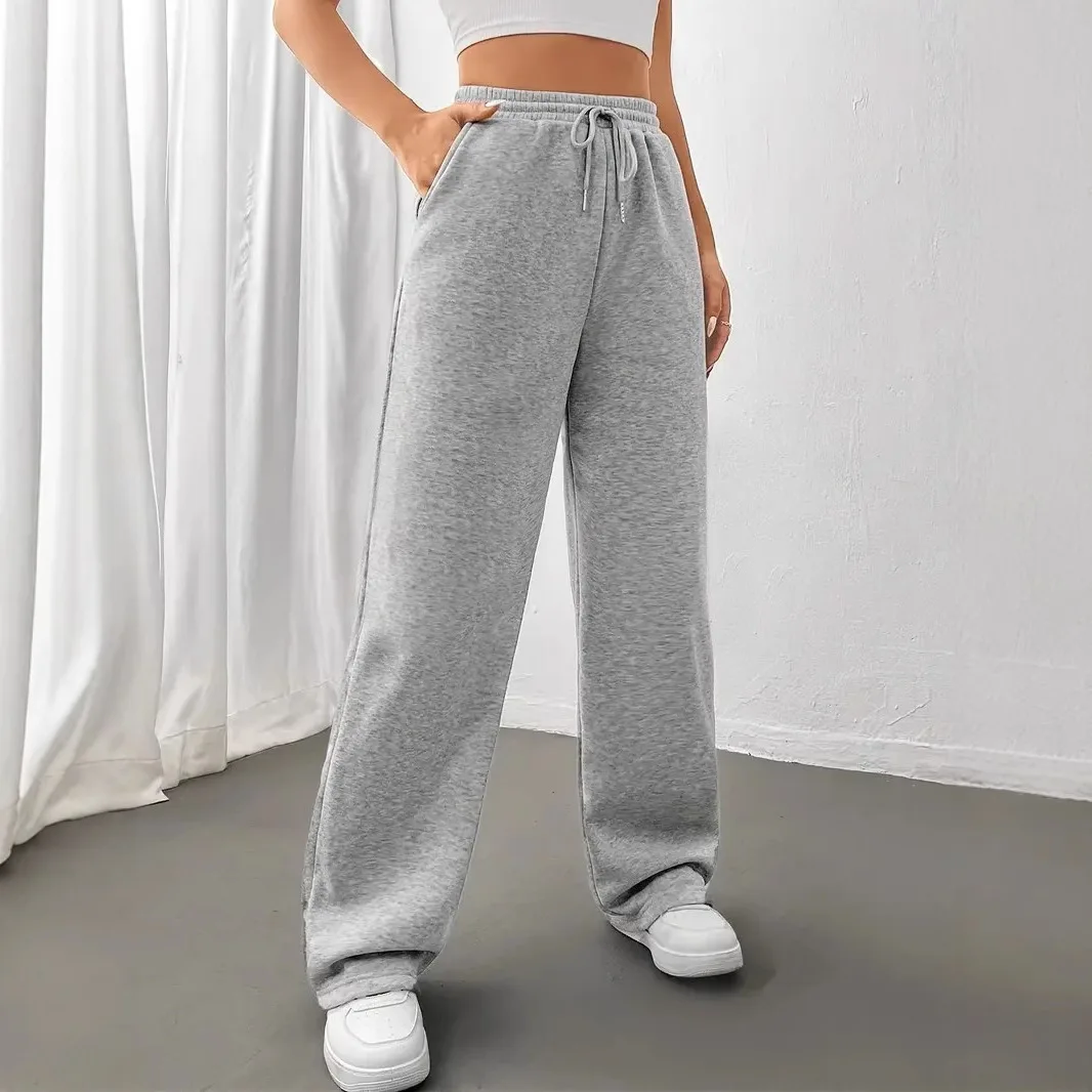 Pantalon de survêtement de sport taille haute pour femme, ample et épais, décontracté, avec cordon de serrage, taille élastique, Jogging, automne et hiver