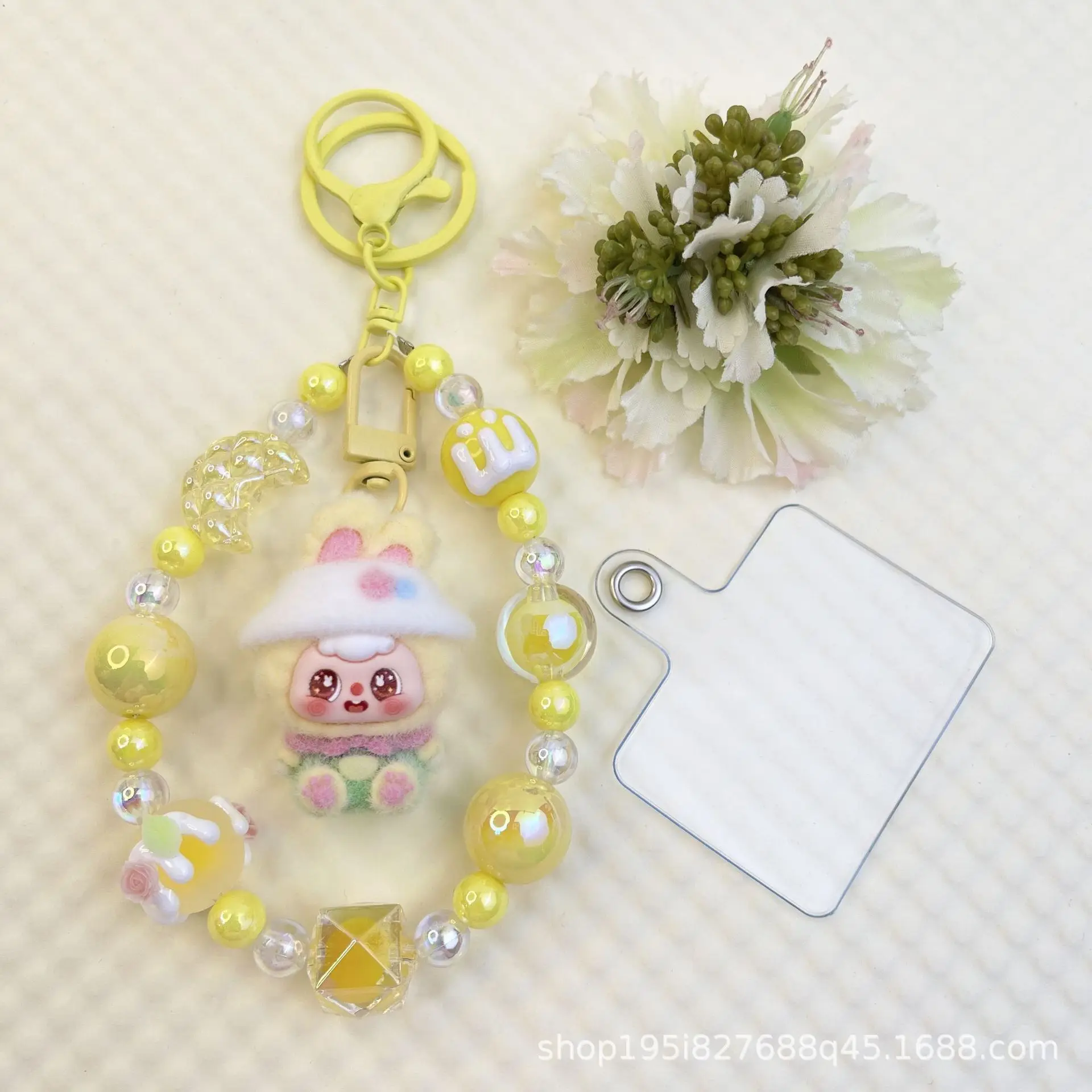 1PCSNew القمر آذان أرنب الملونة سلسلة من الخرز الهاتف المحمول المفاتيح المفاتيح دمية ملحق المفاتيح #3