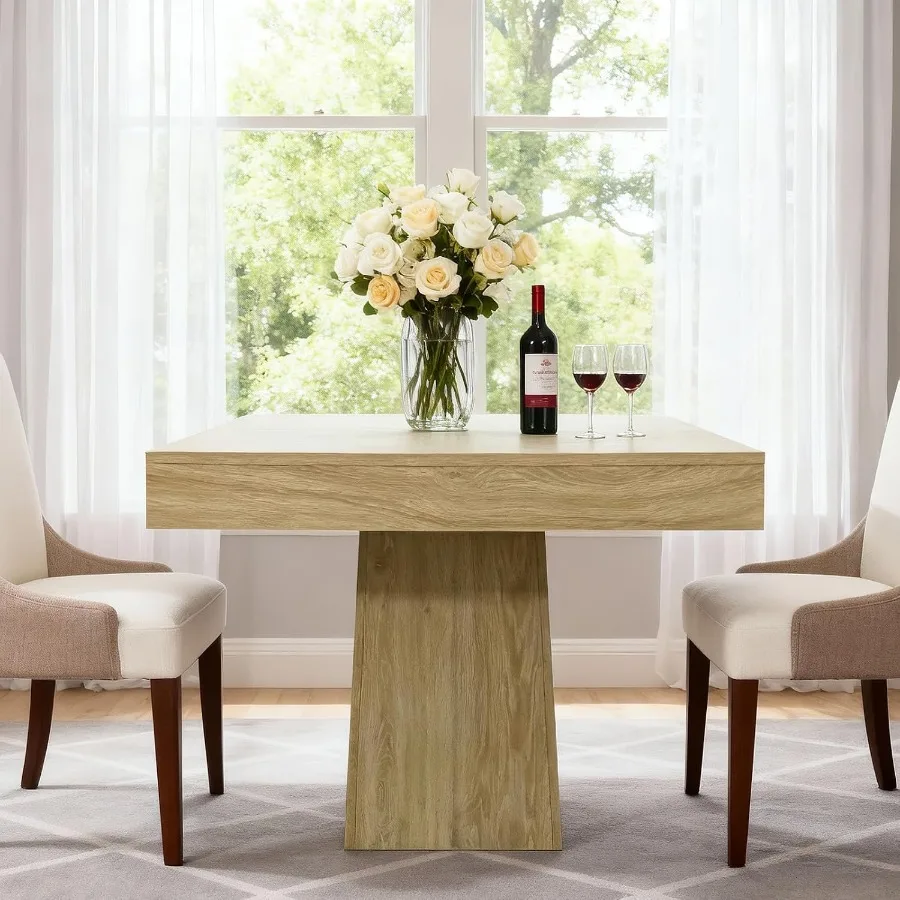 Square Dining Table for 4, 31.5'' Small Kitchen Table with Pedestal Base, Farmhouse Dinner Tables for Kitchen, Dining Room, Liv
