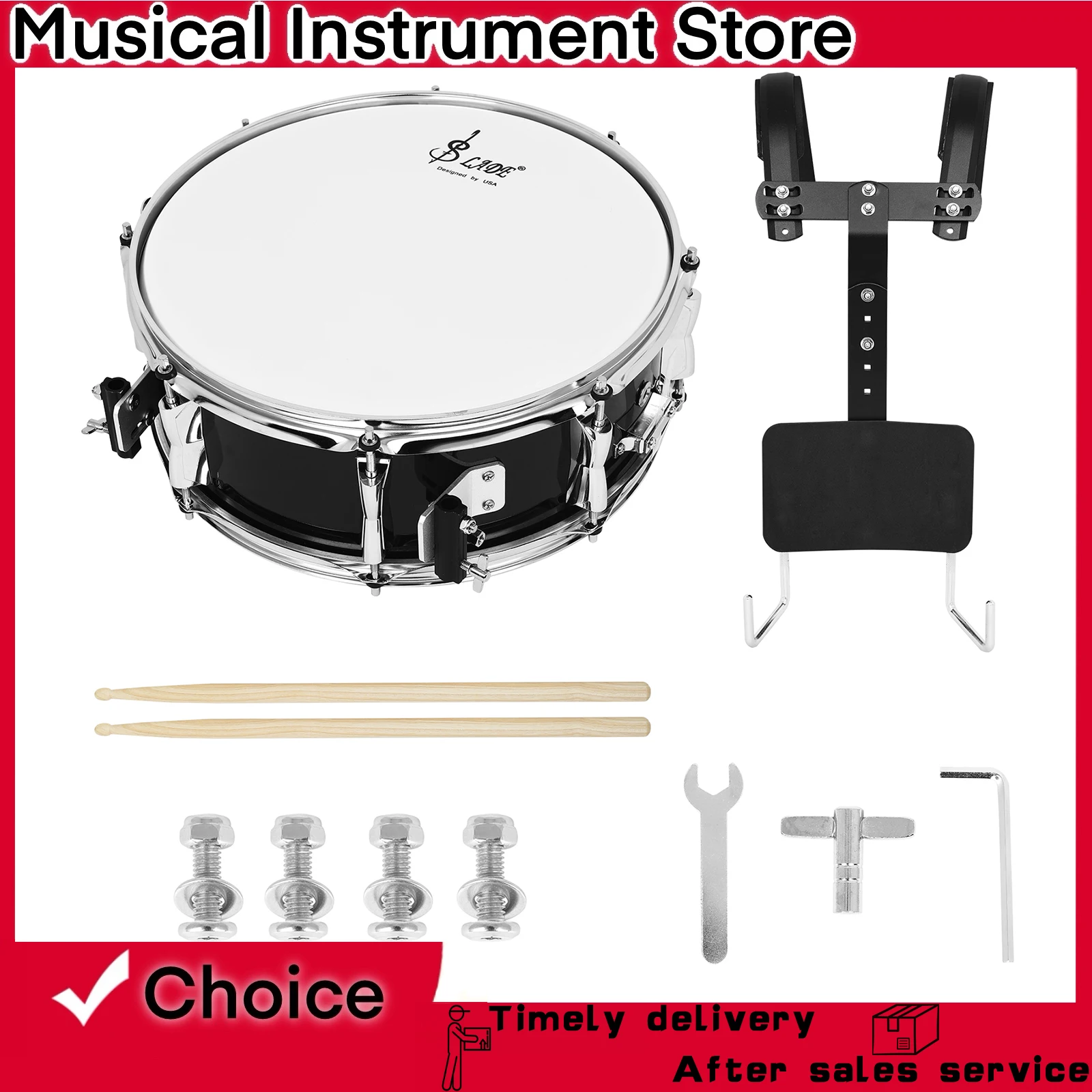 SLADE-tambor de serpiente de 14 × 5,5 pulgadas, tambor de poliéster, instrumento de percusión de tambor de marcha de cuero con marco trasero y palo de tambor