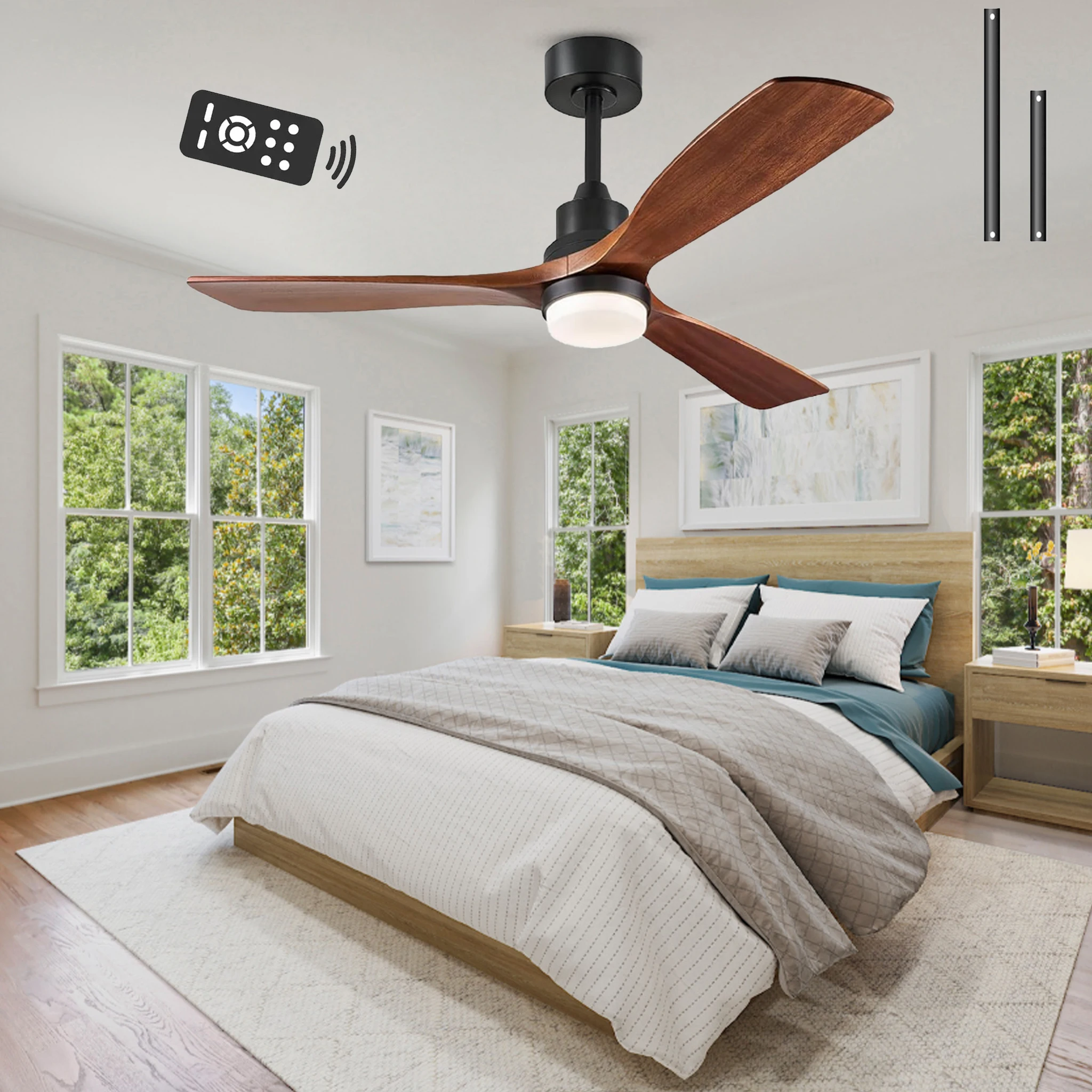 Ventilador de Techo con Luz para Sala de Estar, Motor DC, 42, 52, 60 Pulgadas, Ventilador de Techo de Madera con Luces, 85-265V, Control Remoto, Silencioso