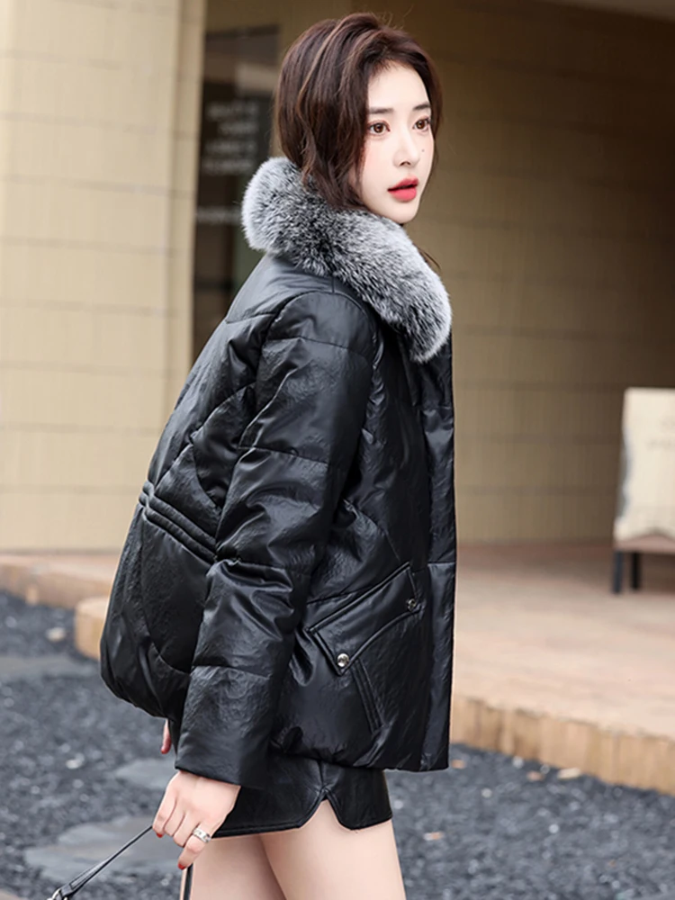   Ning 本革ダウンジャケット レディース オートスリーブ 2025 冬新作 ルーズシープスキン ファートリムコート ジッパー開閉