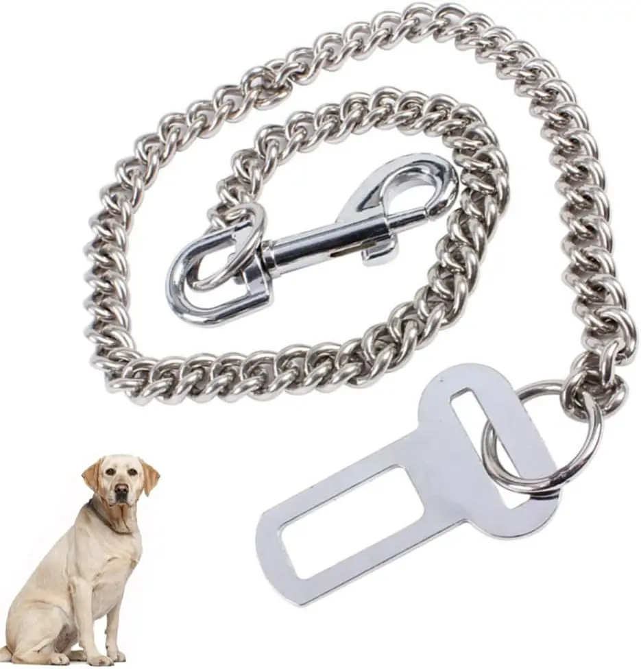 Cinturón de seguridad de acero inoxidable para perros pequeños y grandes, Cable de sujeción de seguridad para vehículos de mascotas, correa para coche, 60cm