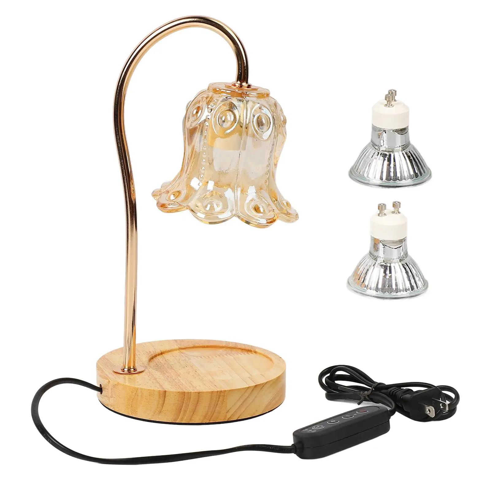 Electric Candle Heater with Timer, Glass Lampshade, Metal Stand, Non-Slip Base, 2 Bulbs - Perfect for office Decor