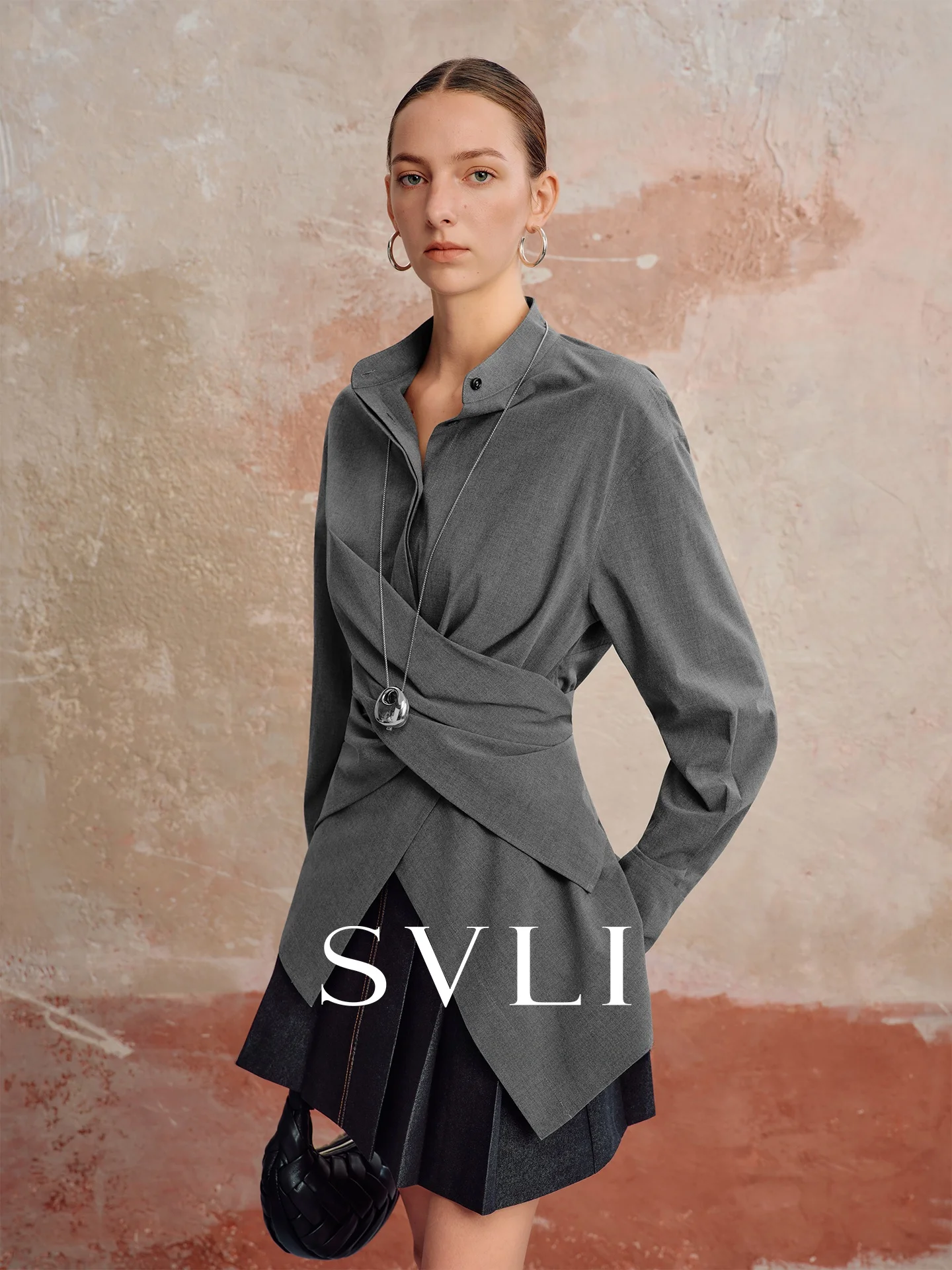 

Slimming Long Sve irt Crossed Belt Waist Cinching Bloggers Sle Casual Loose Fit Women's Faion Spring 2025