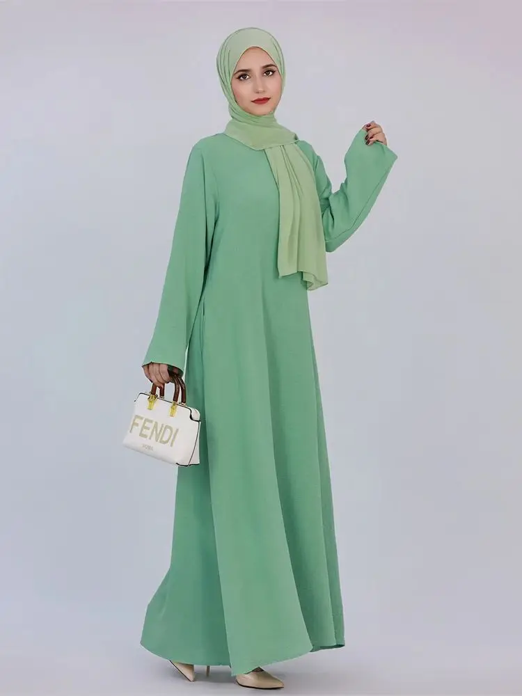 Ramadan Eid Solid Linen Dubai Abaya Turkey Islam Muslim Modest Dress Kaftan Prayer Clothes For Women Kebaya Robe Femme Musulmane