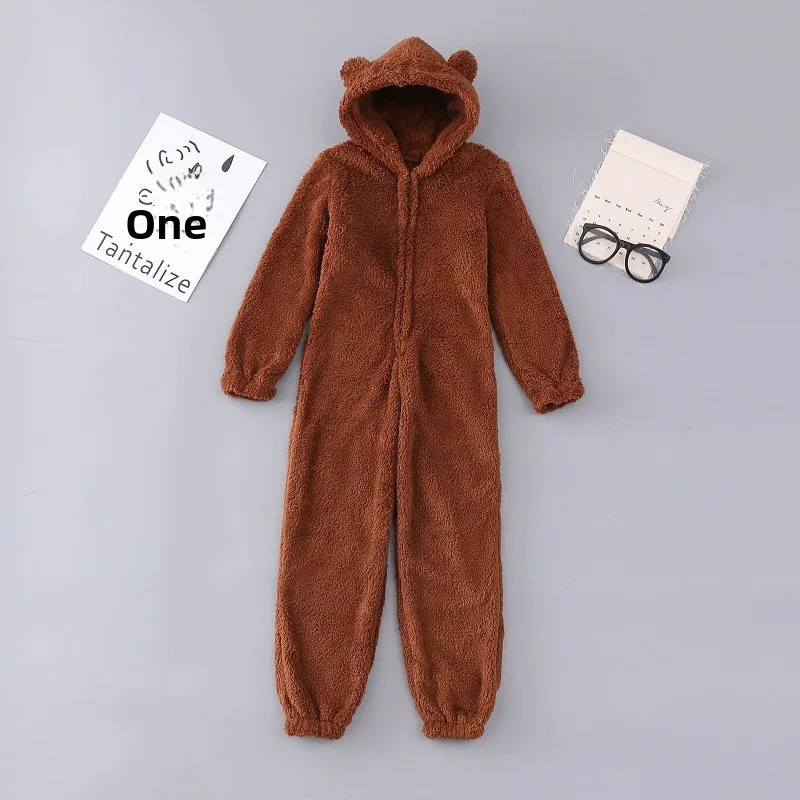 Thiened Fce Gefütterte Kapuze Bär Onesie Pyjamas Damen Street Sle Lange Hosen Home Wear Herbst Winter mittlere Taille