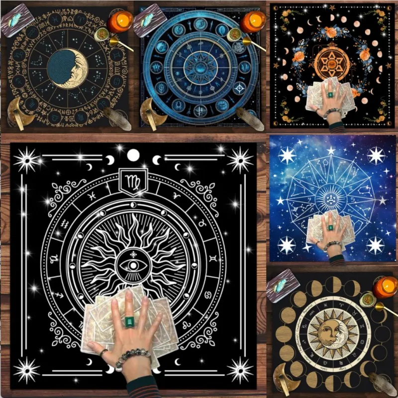 Tarot Tablecloth Board Game Decorative Cloth With Your Power Mandala Moon Phase Flower Butterfly Tablecloth, Easy To Maintain
