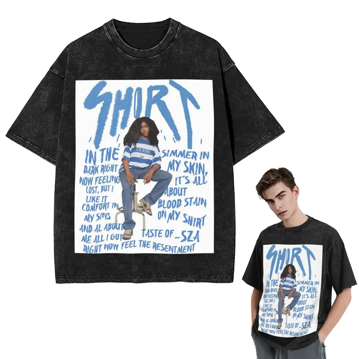 

Streetwear T-Shirts SZA SOS Song Singer Washed T Shirt Short Sleeve Hip Hop T-Shirt Tops Tees for Men Women