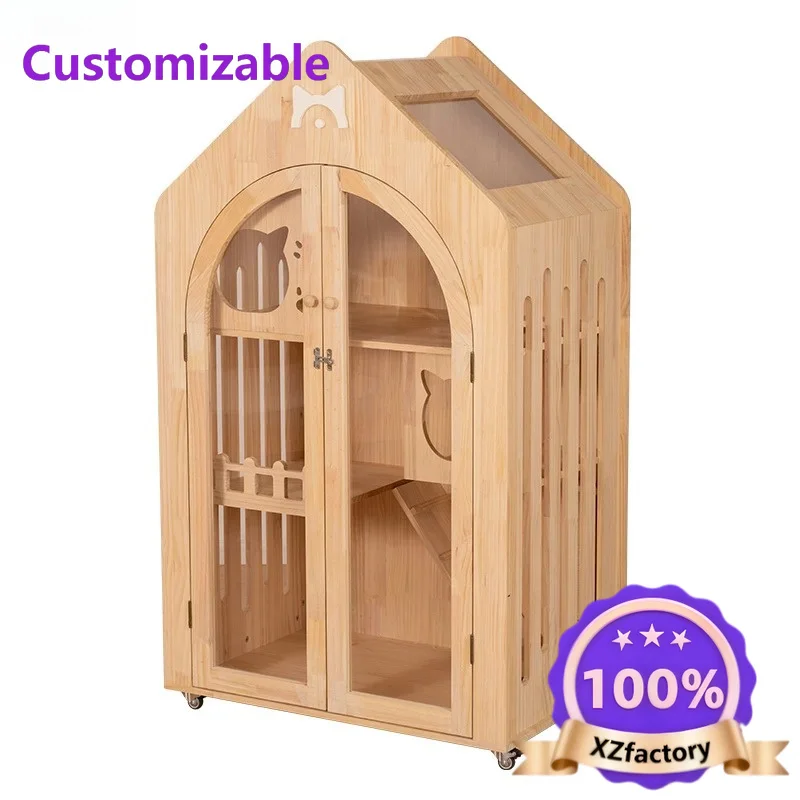 

Factory Direct 2026 Top ZML gabbia per gatti in legno massello di grandi dimensioni per uso domestico, casa per gatti da città,