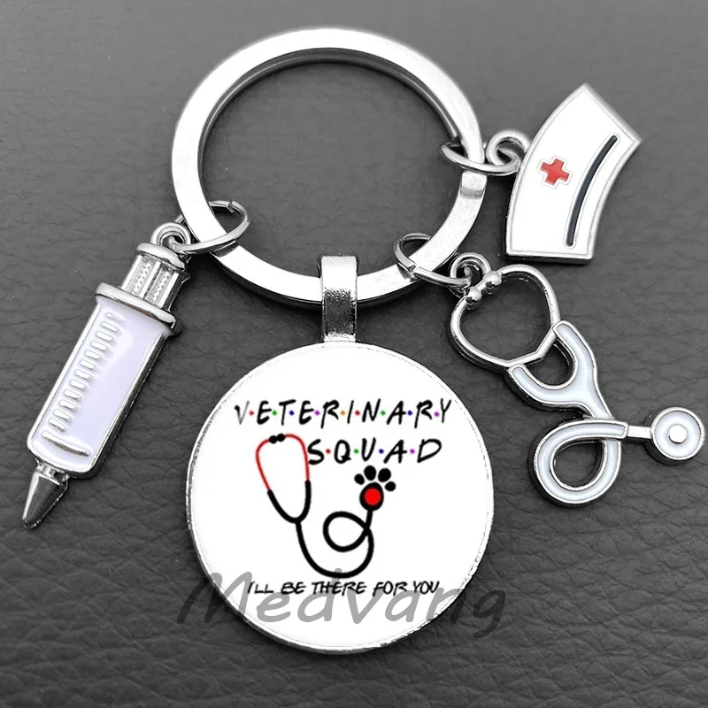 veterinarian keychain pendant Convex glass key chain Stethoscope keyring Nurse Hat key keyholder Jewelry for Pet doctor gift