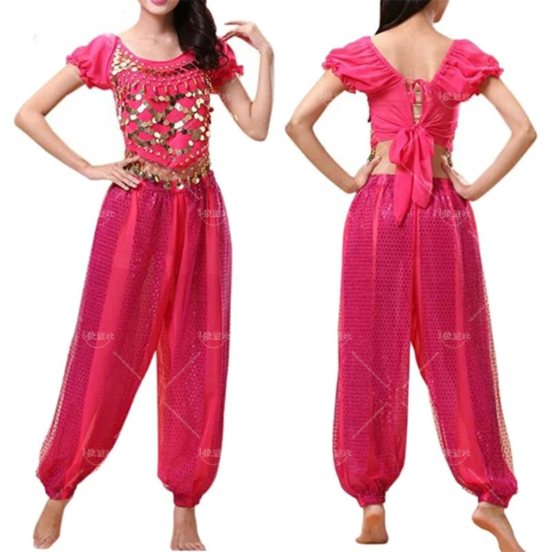 2024 Ladies Belly Dance Outfit Set Oriental Indian Dance Halloween Costume Set Women Sequin Tops with Harem Pants Training Suit