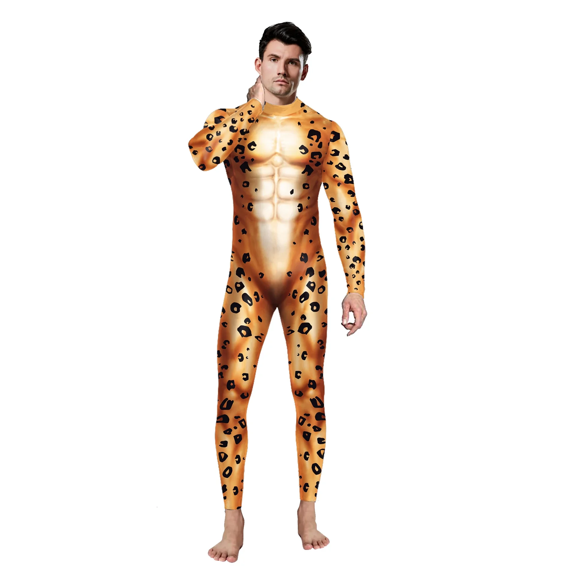 Halloween Purim Carnival Cosplay Animal Women Long Sleeve Jumpsuit Leopard Pattern Bodysuits Zentai Bodysuit Dress Up Outfits