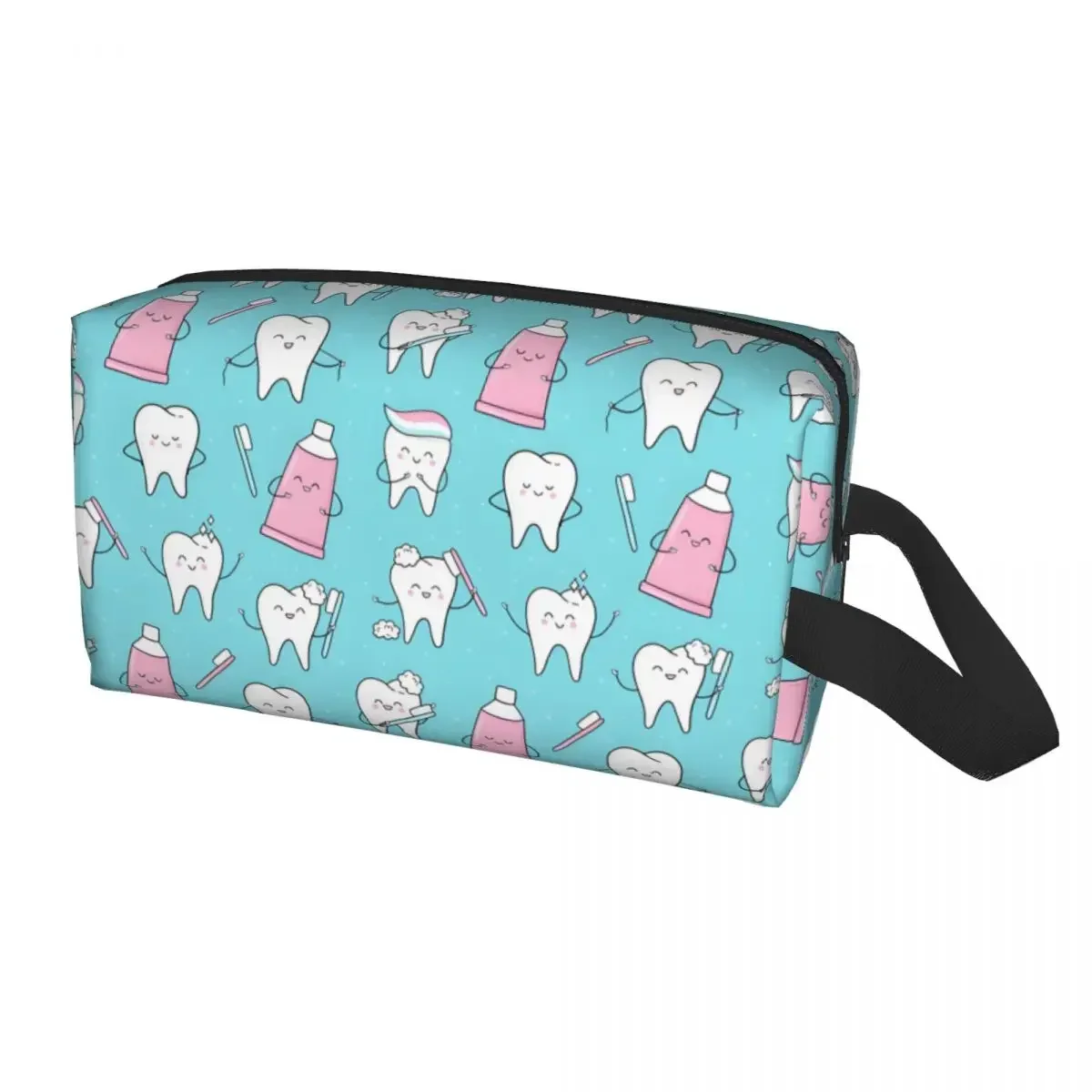 Custom Healthy Teeth Pattern Tooth Cosmetic Bag Women Large Capacity Care Dental Health Makeup Case Beauty Storage Toiletry Bags