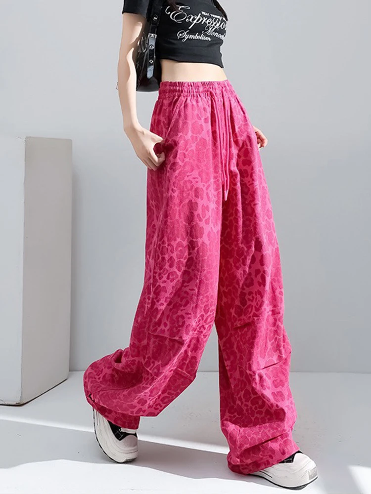 American Leopard Cargo Pant Women Vintage Harajuku Streetwear Loose Y2K Trousers Fall Winter Bf Hip Hop Gothic Lace Up Pants New