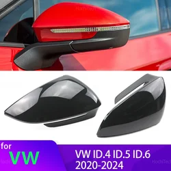 Car Bright Black Side Mirror Caps for Volkswagen ID.4 E21 ID.5 E39 ID.6 ID.6X Crozz 2020-2024 Replacement style Mirror Cover LHD