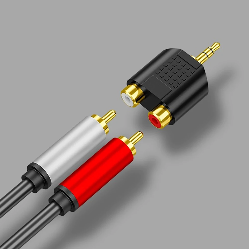 2Pcs 3.5 mm Male to Dual 2 RCA Female Audio Video Adapter Connection Lotus Three Split RCA RF Connector AV Repair Parts