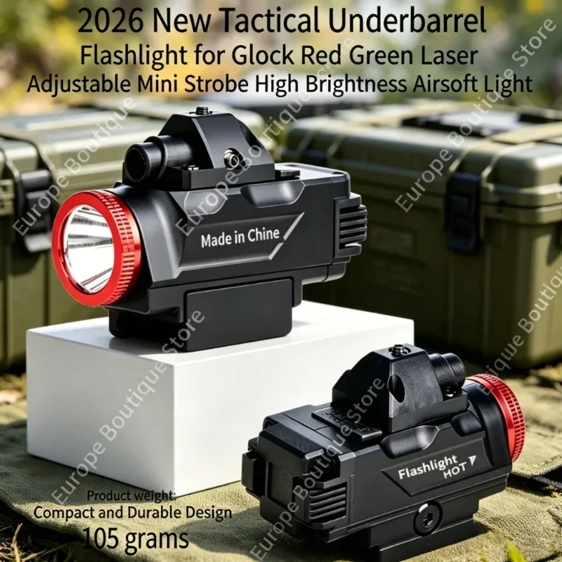 2026 NEW Mini Underbarrel Laser Flashlight Red Green Adjustable Strobe High Brightness for Glock Airsoft Tactical Light