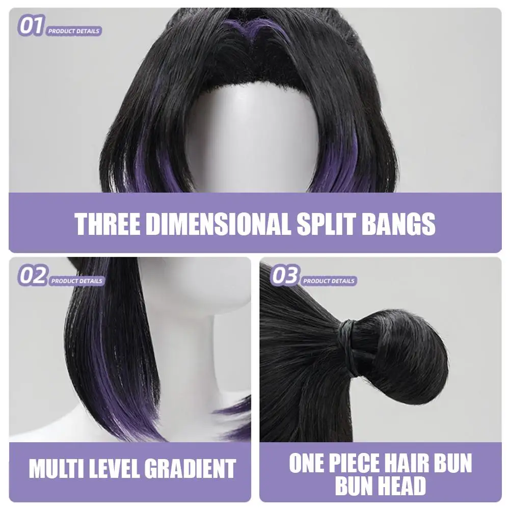 Nova alta qualidade kochou shinobu kocho peruca cosplay 35cm preto roxo trança resistente ao calor cabelo sintético anime perucas + peruca boné
