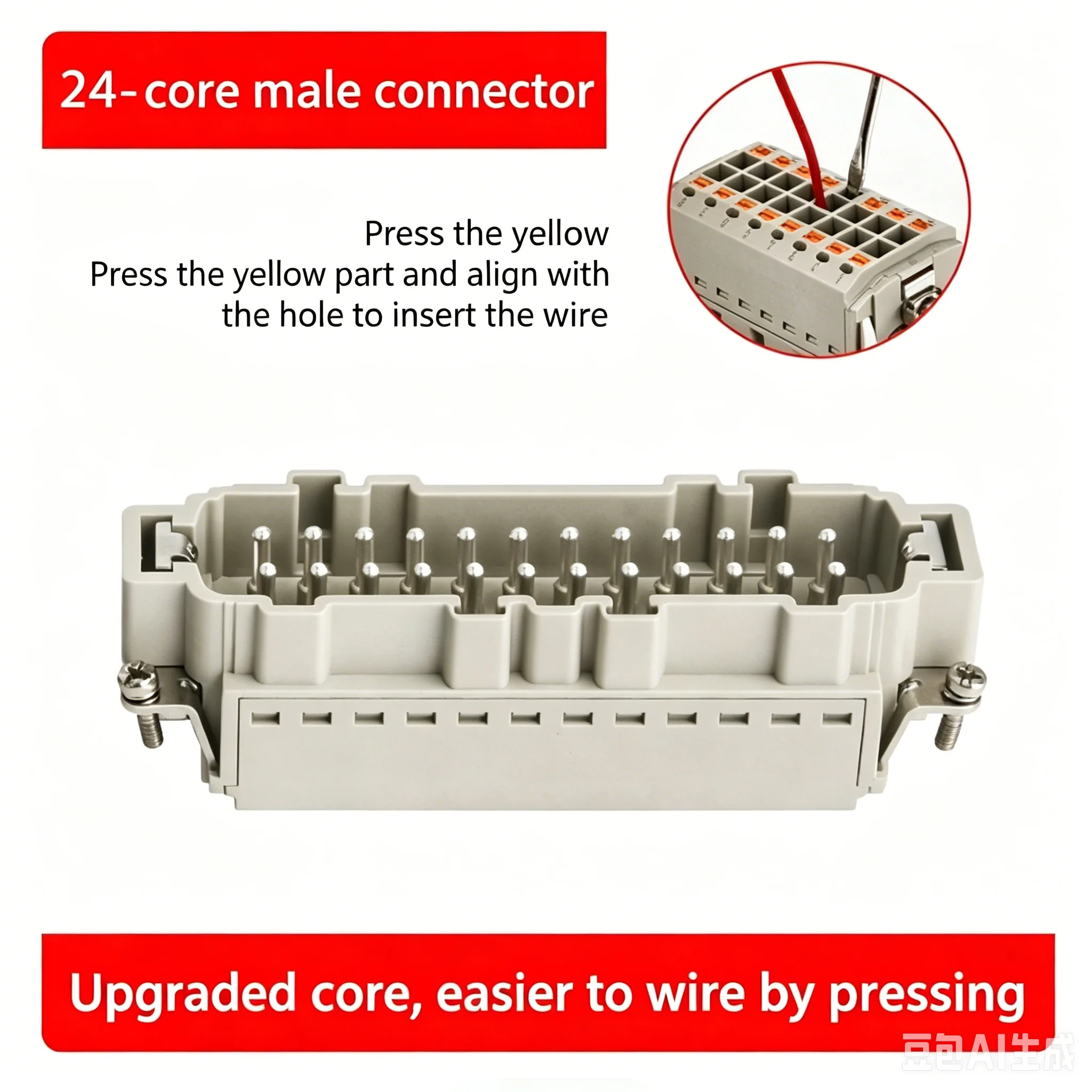 1pcs HDC-HE-024-M HE-024-FZ Heavy-Duty Connector Rectangular Industrial Aviation Plug Spring Clip Crimp Quick Wiring