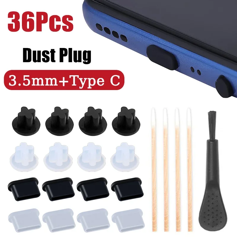 Mobile Phone Dust Plug Headphone Jack Audio Charging Port Dustproof Stopper with Cleaner Brush for Samsung Xiaomi Laptop