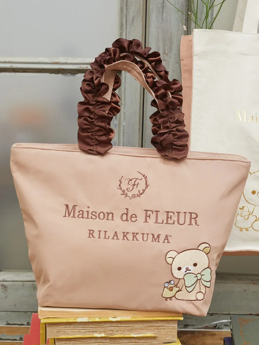 Japanese Style Zipper Cartoon Bear Portable Lunch Bag Women's Shoulder Pleated Ruffled Handbag Coin Purse Bag